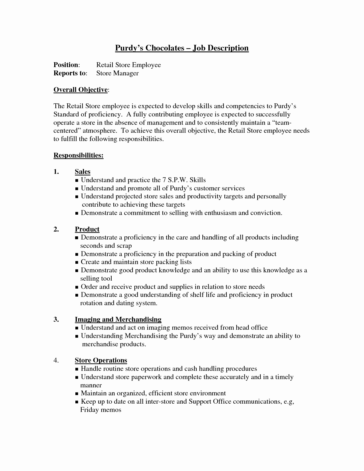 Employee Duties and Responsibilities Template Inspirational Best S Of Employee Job Description Sample Resume