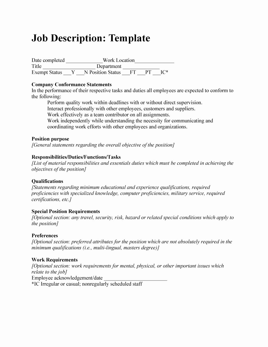 Employee Duties and Responsibilities Template Lovely 49 Free Job Description Templates &amp; Examples Free