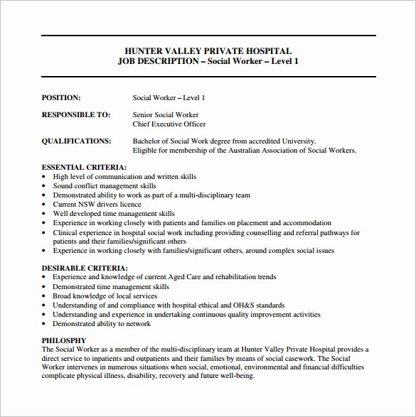 Employee Duties and Responsibilities Template Lovely 9 social Worker Job Description Templates – Free Sample