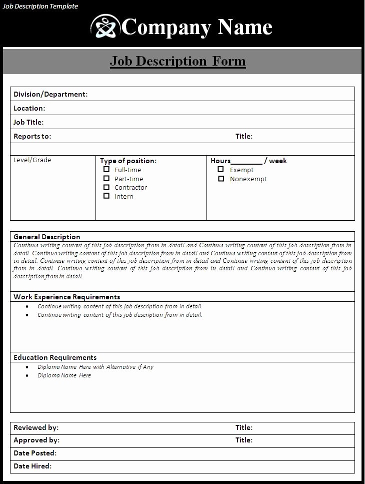 Employee Duties and Responsibilities Template New Job Description Template Free formats Excel Word