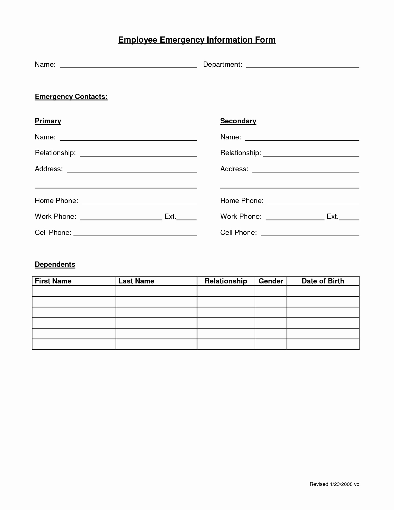 Employee Emergency Contact form Word Awesome Employee Emergency form Employee forms