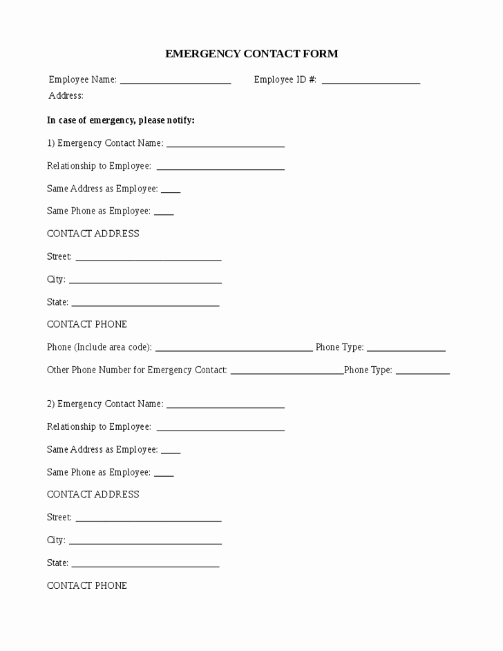 Employee Emergency Contact form Word Awesome the Gallery for Personal Information form for Employees