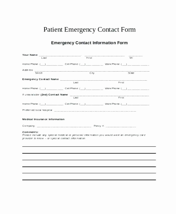 Employee Emergency Contact form Word Fresh Contact form Template Word Employee Emergency Contact form