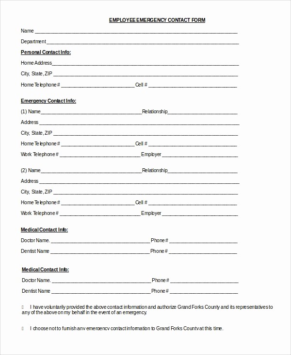 Employee Emergency Contact form Word Lovely 8 Sample Emergency Contact forms – Pdf Doc