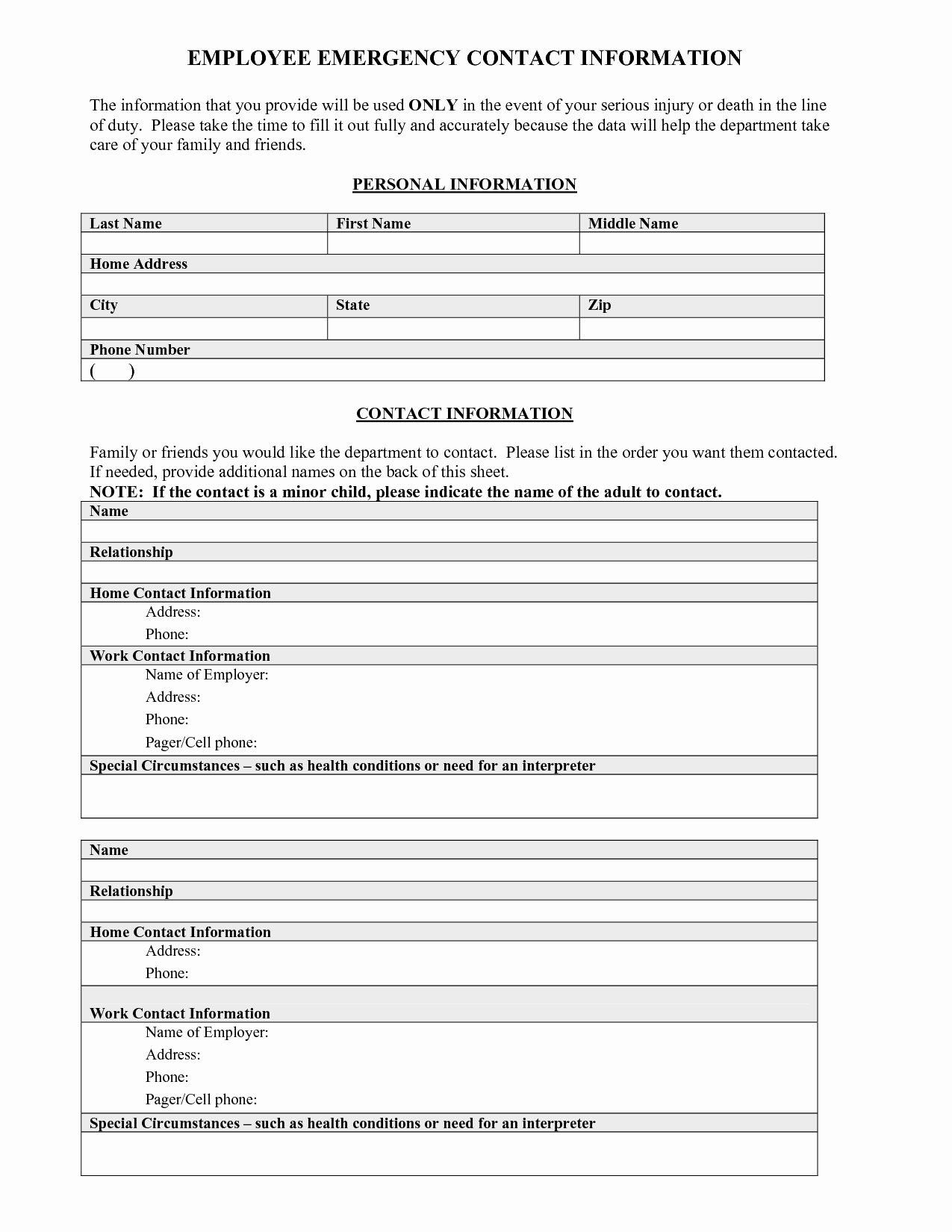 Employee Emergency Contact form Word Lovely Employee Emergency Contact Information Sheet to