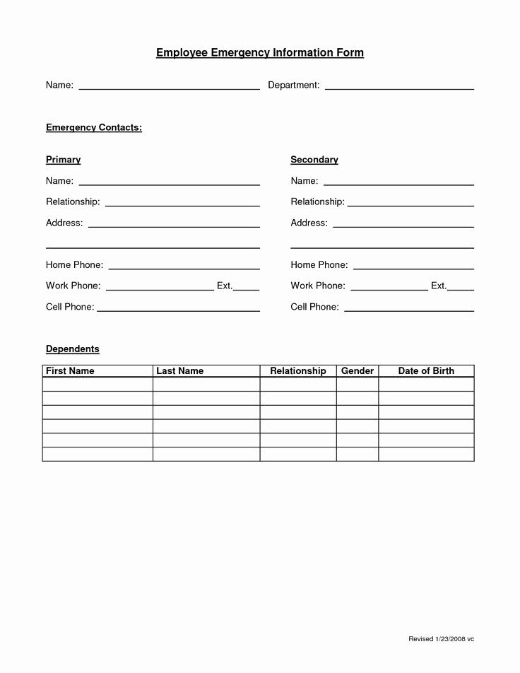 Employee Emergency Contact form Word Luxury 19 Best Employee forms Images On Pinterest