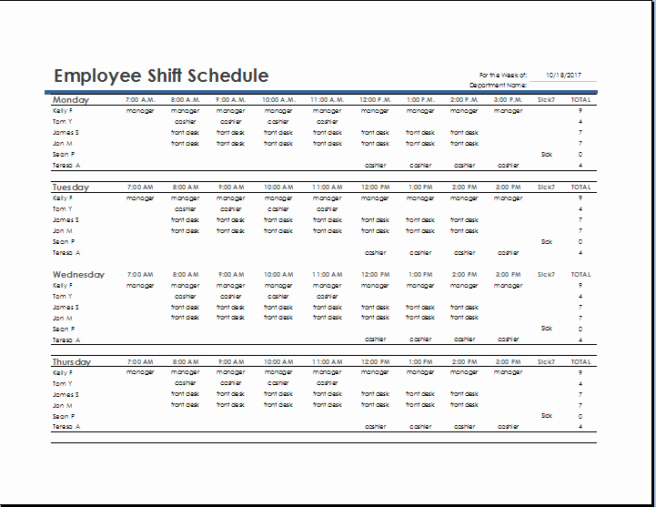 Employee Lunch Break Schedule Template Lovely Ms Excel Employee Shift Schedule Template
