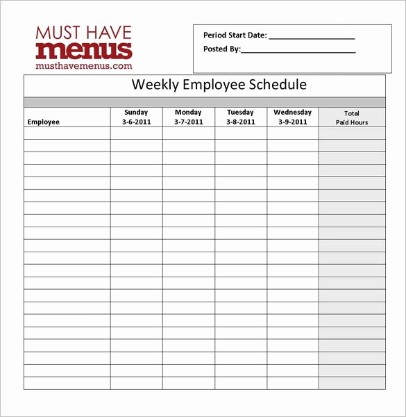 Employee Monthly Work Schedule Template Fresh Restaurant Schedule Template 11 Free Excel Word