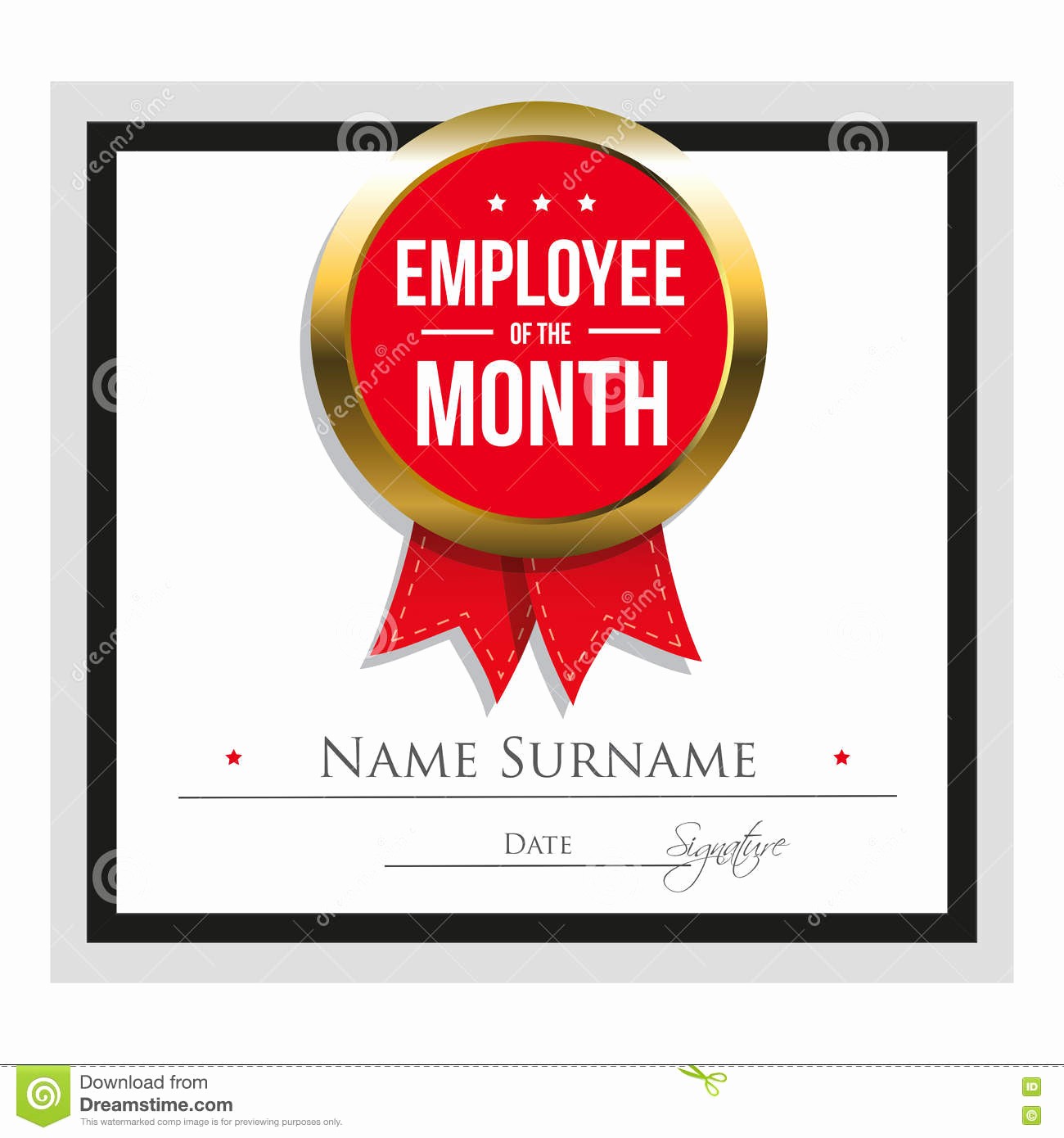 Employee Of the Month Sample New Employee the Month Certificate Template Stock Vector