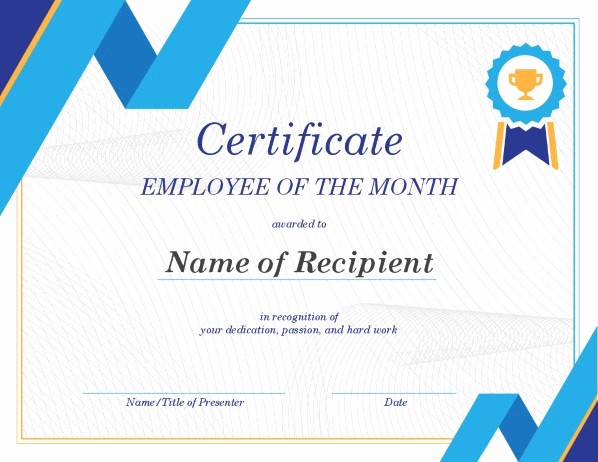 Employee Of the Year Certificates New Certificates Fice