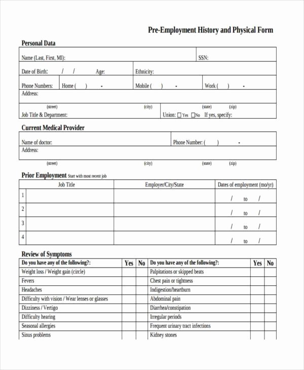 Employee Physical Exam form Template Awesome Free Employment form Samples 35 Free Documents In Word Pdf