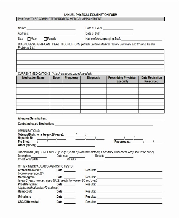 Employee Physical Exam form Template Awesome Sample Physical Examination form 11 Free Documents In
