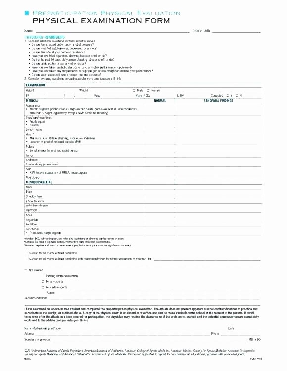 Employee Physical Exam form Template Beautiful Medical Examination Template Employee Physical form