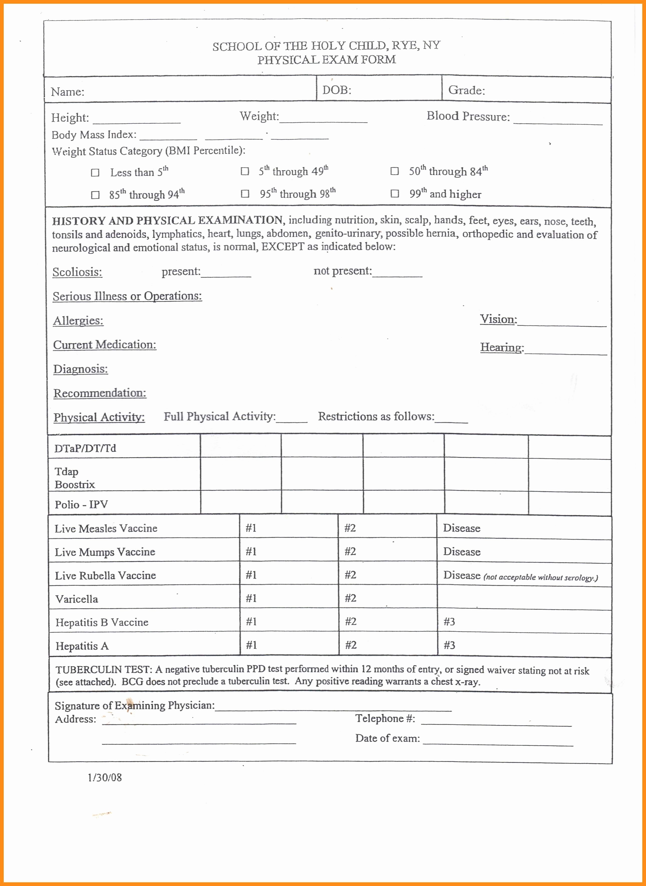 Employee Physical Exam form Template Elegant 10 11 Physical Exam forms Templates