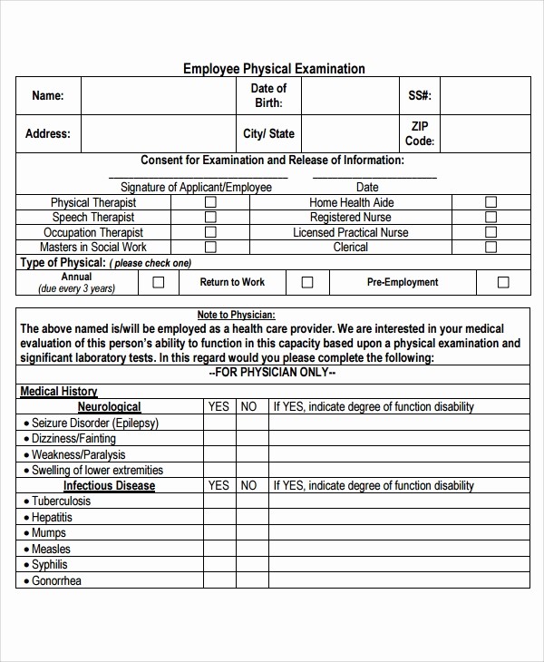 Employee Physical Exam form Template Elegant 9 Sample Physical Exam forms – Pdf