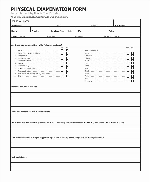 Employee Physical Exam form Template Fresh 8 Sample Physical forms