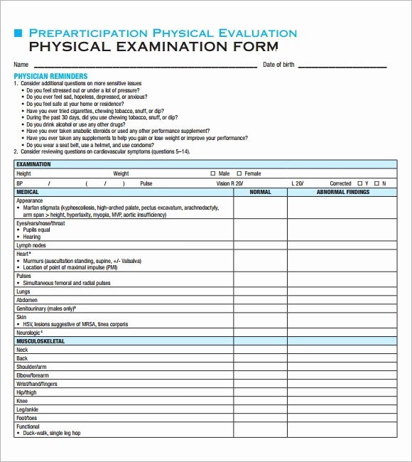 Employee Physical Exam form Template Inspirational 15 Physical Exam Template [word Excel Pdf] for Men and