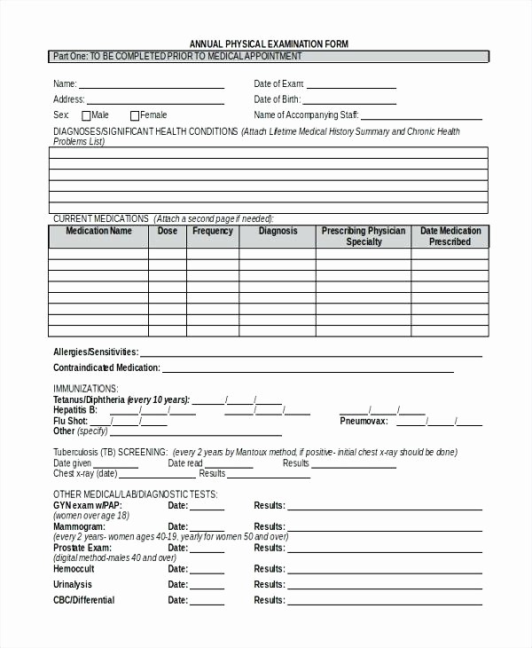 Employee Physical Exam form Template Inspirational Annual Physical Exam form Template Sample Employment forms