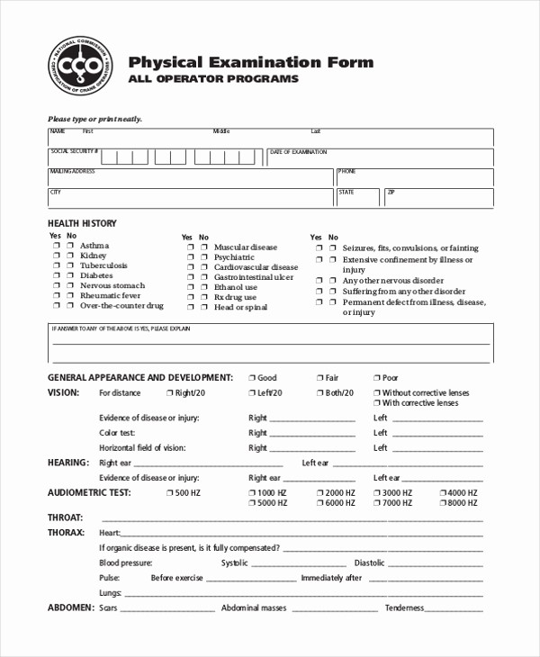Employee Physical Exam form Template Inspirational Sample Examination forms 12 Free Documents In Pdf
