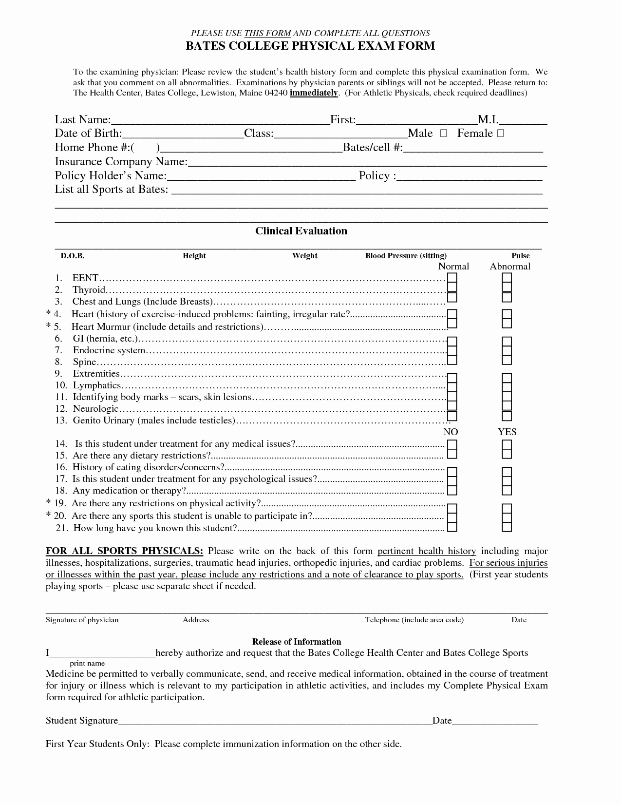 Employee Physical Exam form Template Lovely 28 Of Template Physical Examination