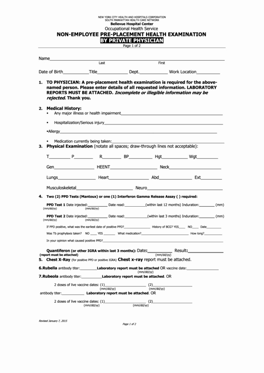 Employee Physical Exam form Template Luxury top 11 Pre Employment Physical form Templates Free to