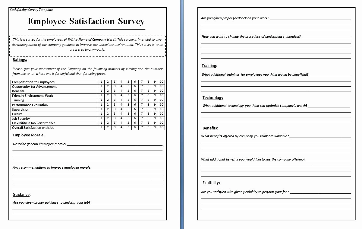Employee Satisfaction Survey Template Word New Template Sample Employee Satisfaction Survey Template
