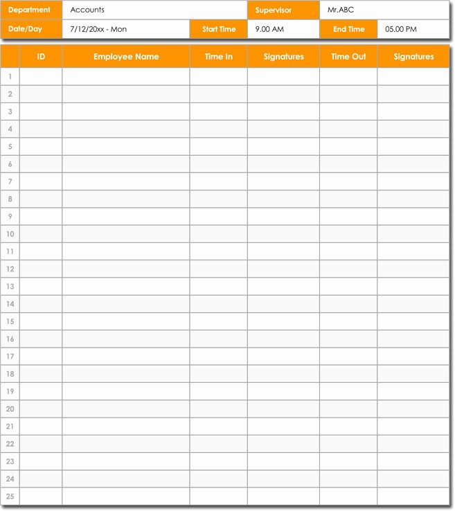 Employee Sign In Sheet Excel Elegant 20 Sign In Sheet Templates for Visitors Employees Class