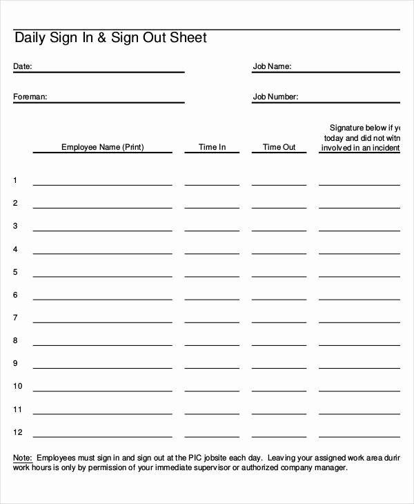Employee Sign In Sheet Excel Elegant Employee Sign In Sheets 8 Free Word Pdf Excel
