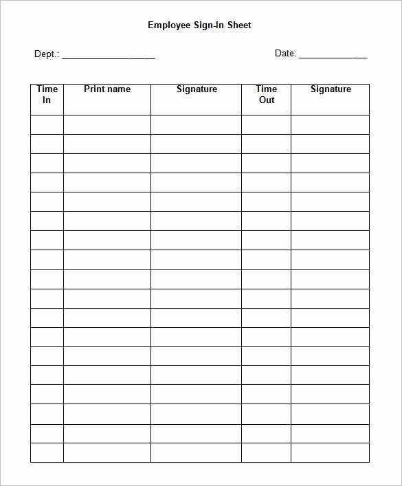 Employee Sign In Sheet Excel Inspirational 75 Sign In Sheet Templates Doc Pdf