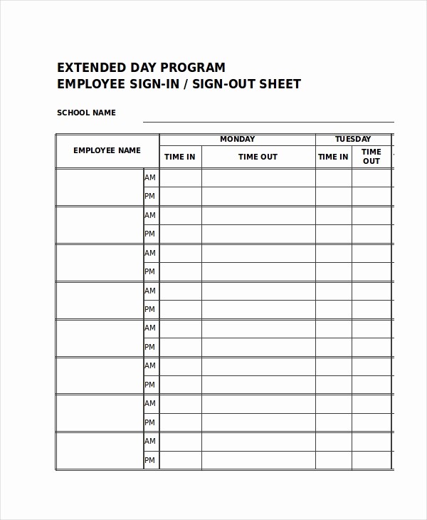 Employee Sign In Sheet Excel Lovely Sign In Sheet 30 Free Word Excel Pdf Documents