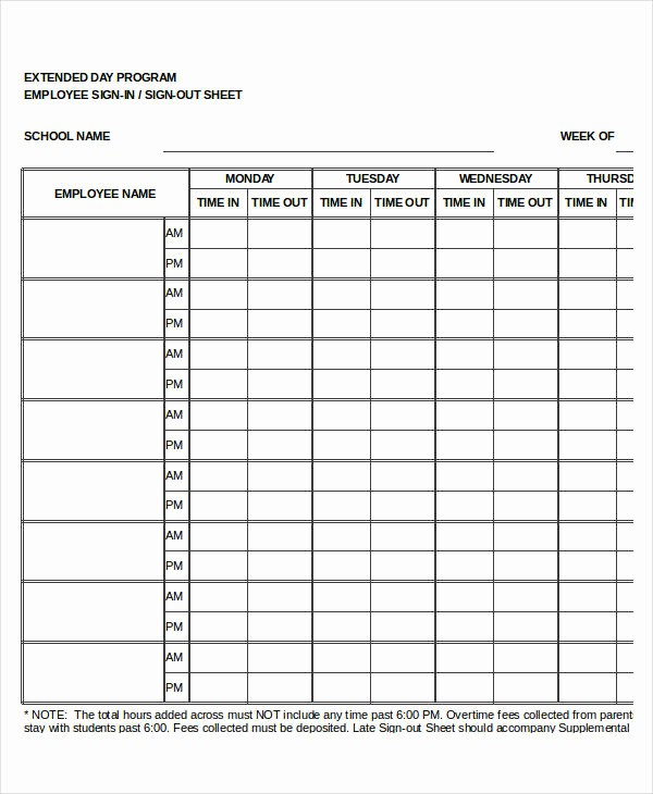 Employee Sign In Sheet Weekly Best Of Employee Sign In Sheets 8 Free Word Pdf Excel