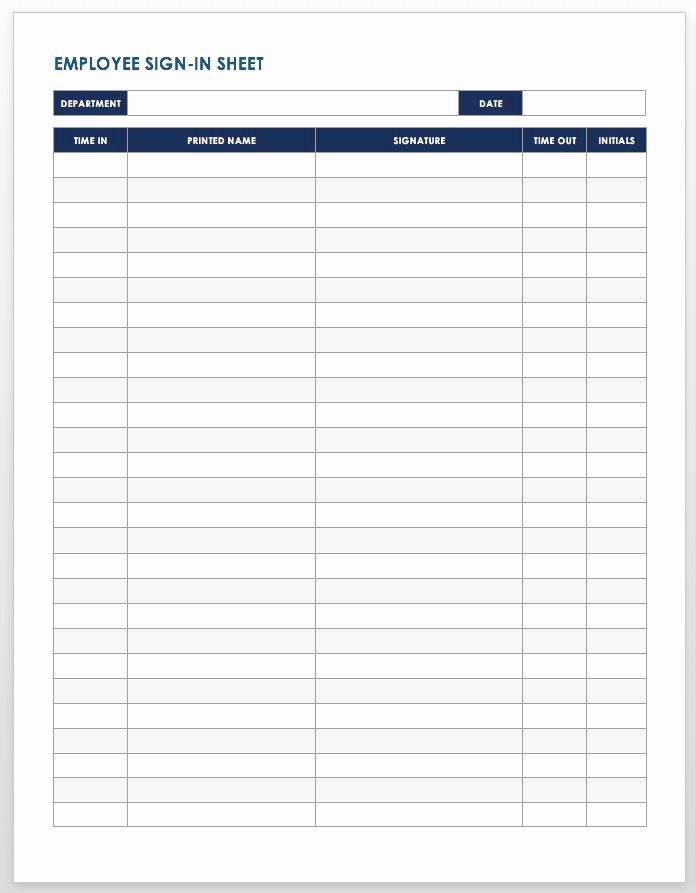 Employee Sign In Sheet Weekly Elegant Free Sign In and Sign Up Sheet Templates