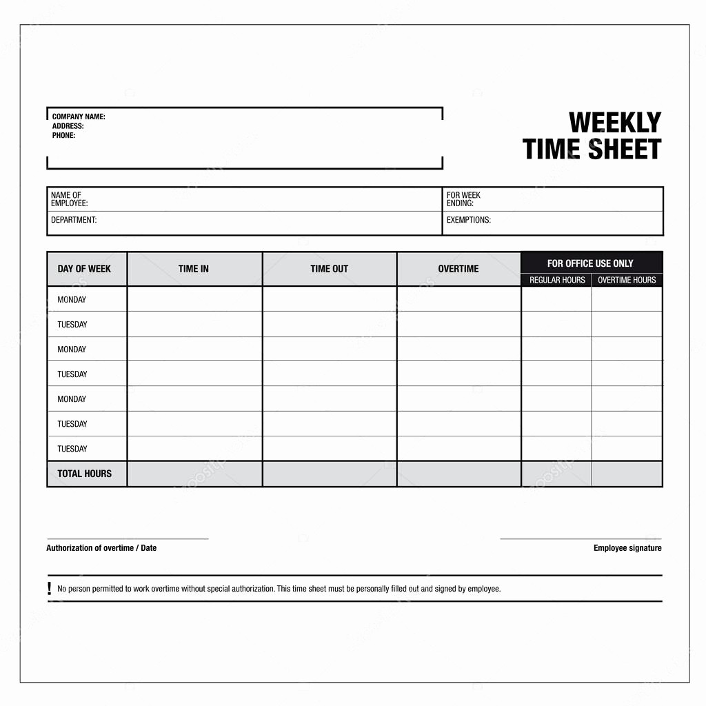 Employee Sign In Sheet Weekly Inspirational Employee Weekly Time Sheet Template — Stock Vector