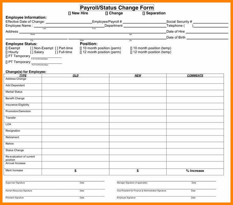 Employee Status Change Template Excel Best Of 7 Employee Payroll forms Free
