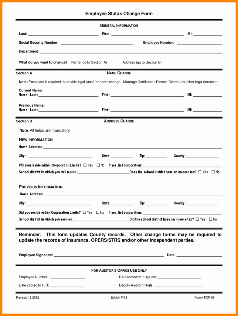 Employee Status Change Template Excel Inspirational 8 Payroll Change form Template