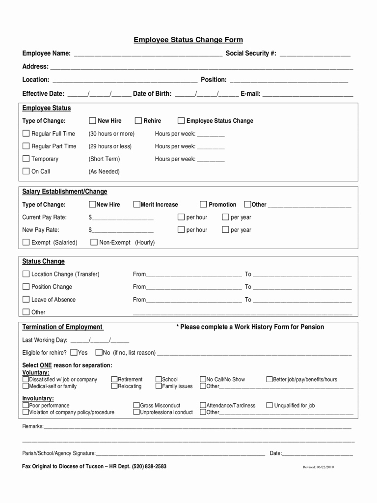 Employee Status Change Template Excel Lovely Employee Status Change form 4 Free Templates In Pdf