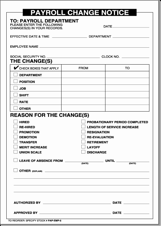 Employee Status Change Template Excel Unique Payroll Change Notice