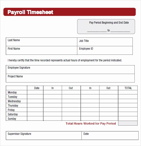 Employee Time Cards Template Free Fresh 8 Sample Payroll Timesheets