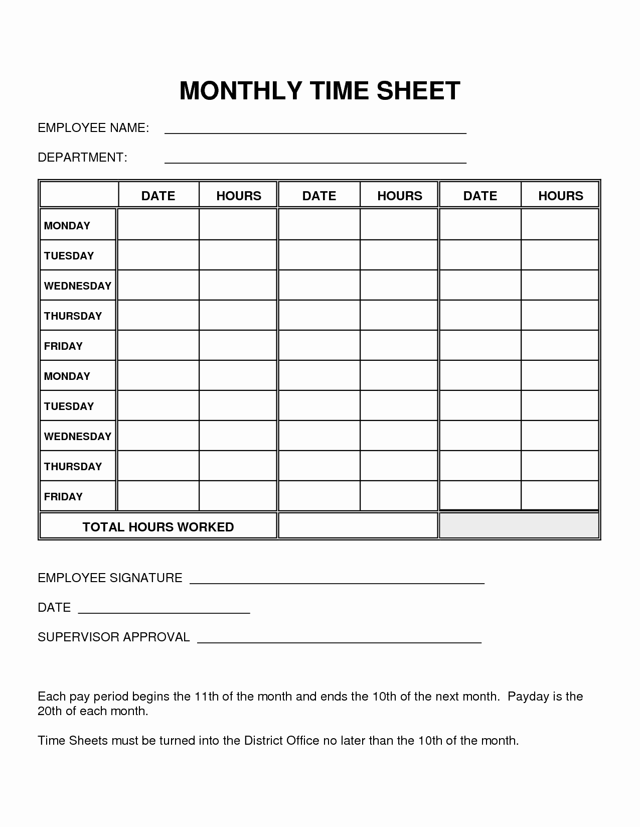 Employee Time Cards Template Free New 8 Best Of Printable Monthly Time Sheets Free
