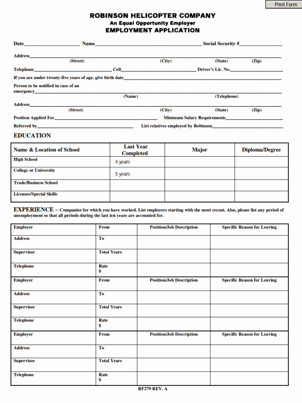 Employment Application forms Free Download Awesome Employment Application form Free Download