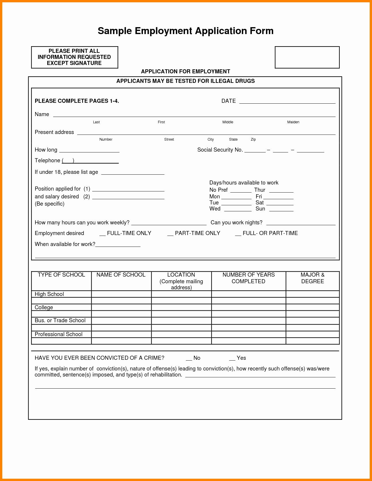 Employment Application forms Free Download Best Of 10 Job Application form Free