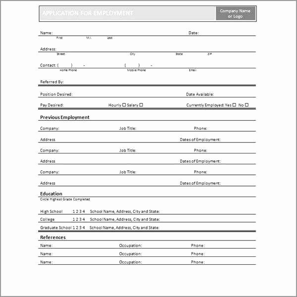 Employment Application forms Free Download Fresh Free Printable Application for Employment Template