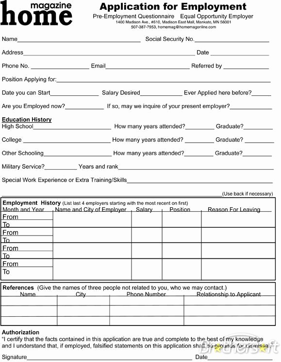 Employment Application forms Free Download Inspirational Download Free Employment Application Employment