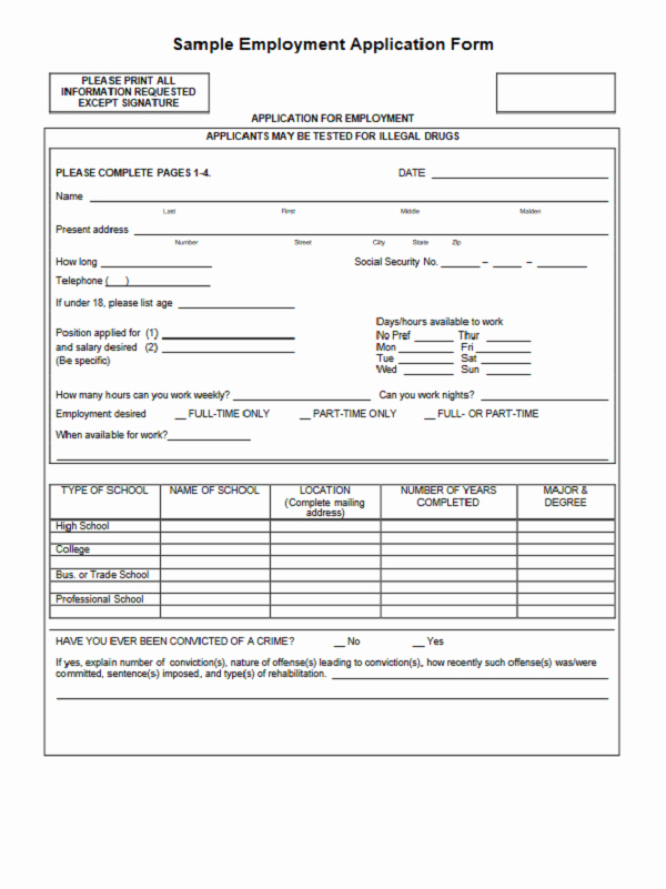 Employment Application forms Free Download Inspirational Job Application form Download