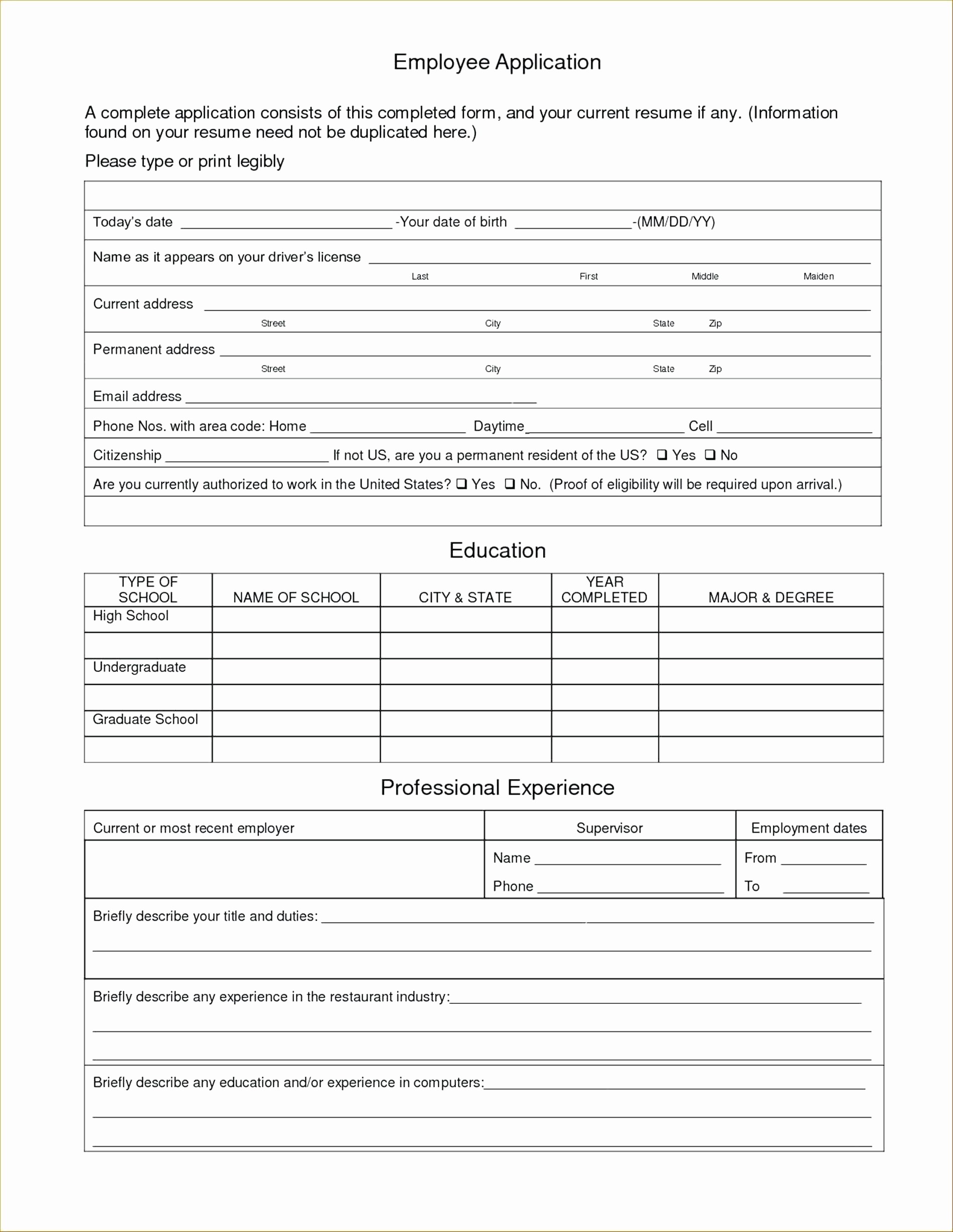 Employment Application forms Free Download Inspirational Template Job Application Template Word Document