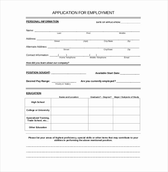 Employment Application forms Free Download Luxury 15 Employment Application Templates – Free Sample