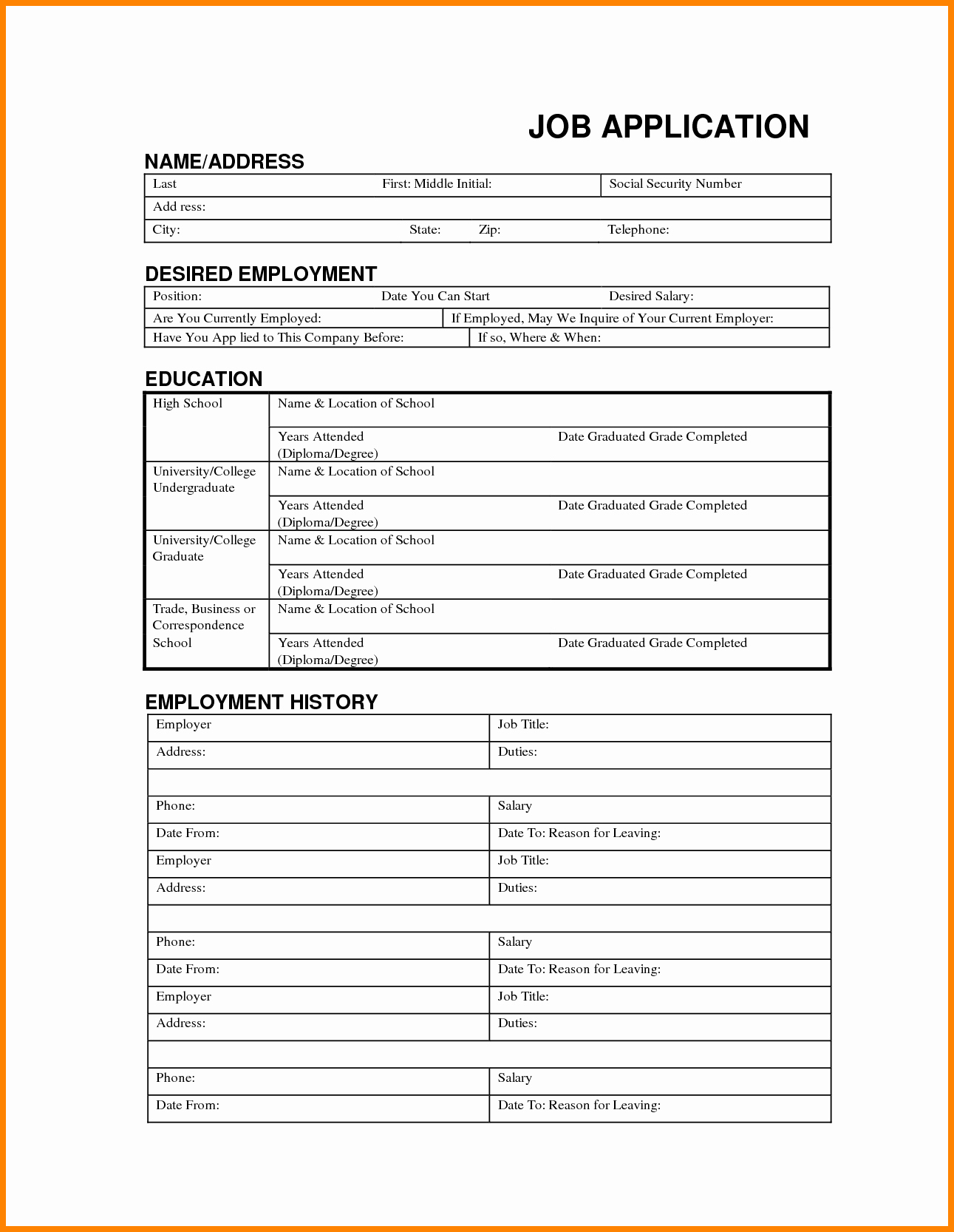 Employment Application forms Free Download Unique 15 Job Application Template Free