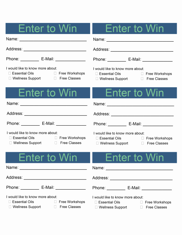Enter to Win Raffle Template Beautiful Enter to Win Contact Cards