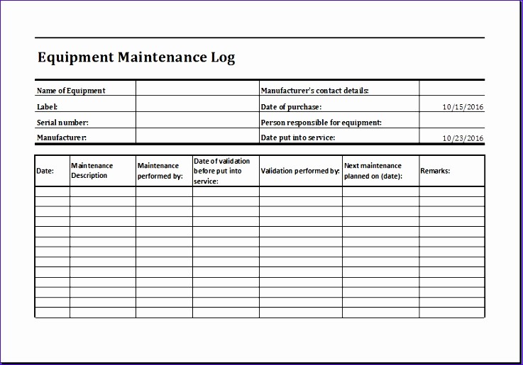 Equipment Maintenance Log Template Excel Best Of 11 Equipment Maintenance Log Exceltemplates Exceltemplates