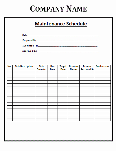 Equipment Maintenance Log Template Excel Best Of Maintenance Schedule Template